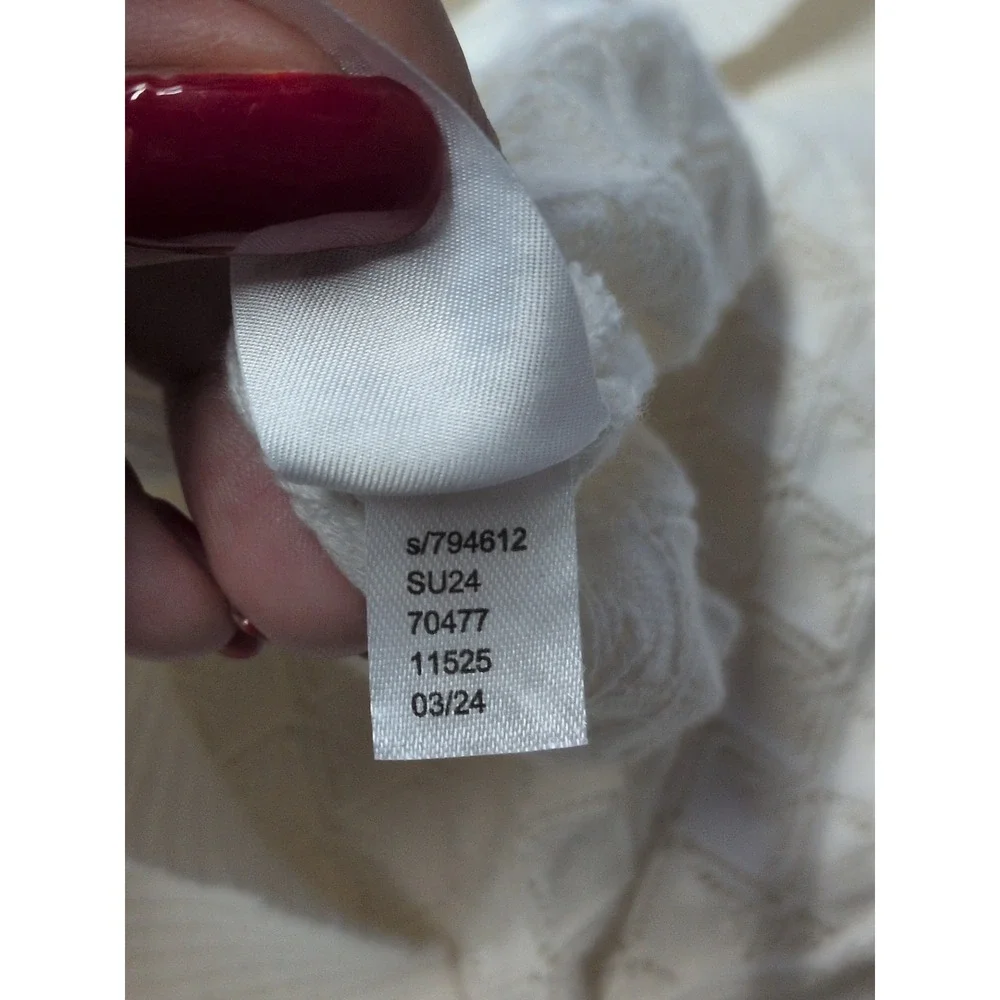 LOFT Ivory Pointelle Diamond Knit Top Puff Sleeve Feminine Cottage Dainty XLarge